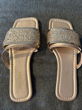 Glitter Strap Slide Sandals - Rose Gold